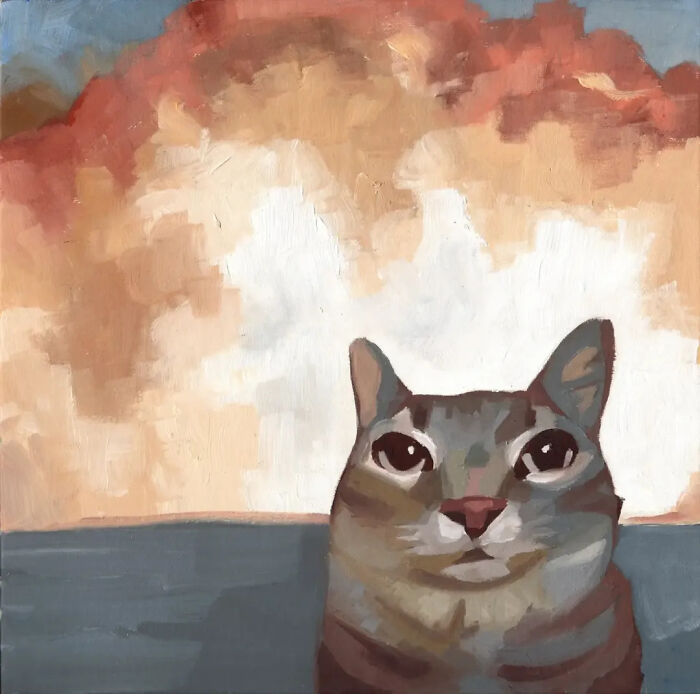 32 New Hilariously Absurd Oil Paintings That Turn Internet Cats And Viral Chaos Into Fine Art