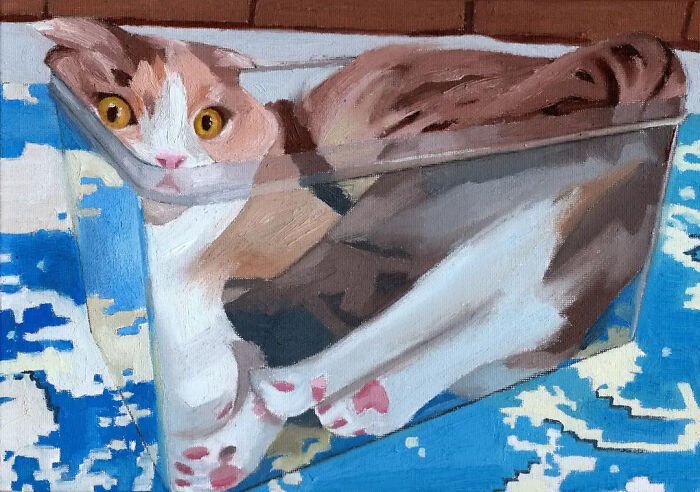 32 New Hilariously Absurd Oil Paintings That Turn Internet Cats And Viral Chaos Into Fine Art