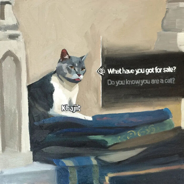32 New Hilariously Absurd Oil Paintings That Turn Internet Cats And Viral Chaos Into Fine Art