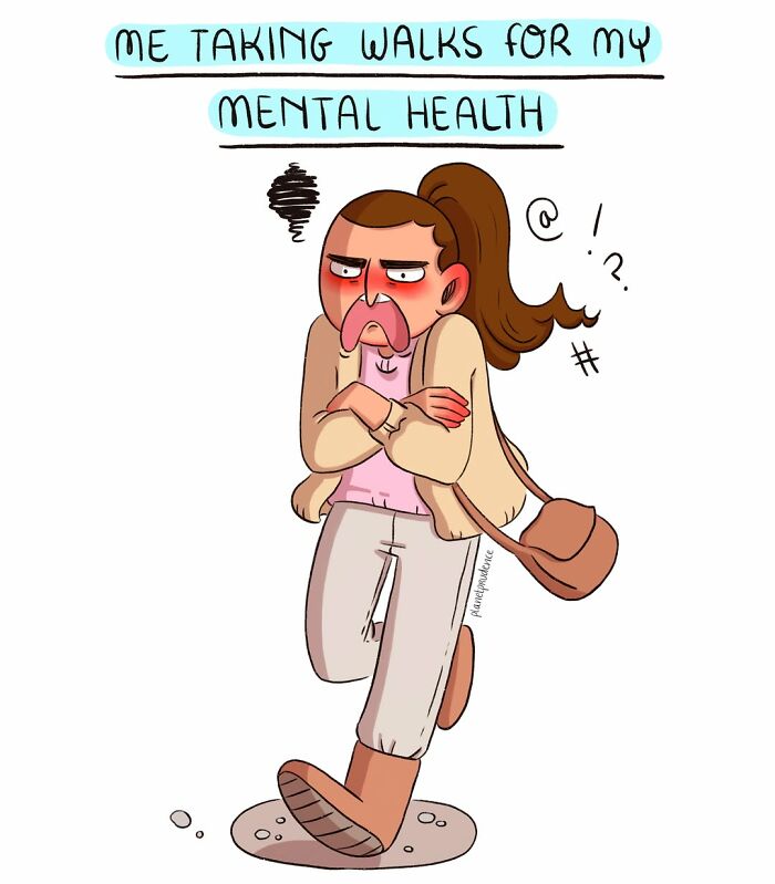 An artist illustrates what being a woman is like, depicting mental health walks.