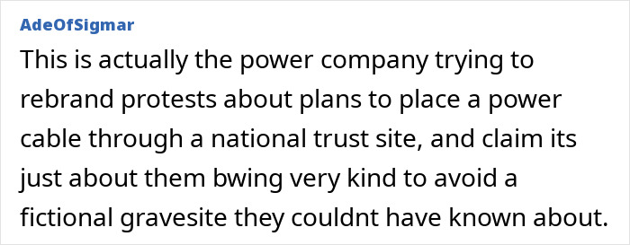 A comment about Harry Potter fans and an undersea cable reroute, discussing a power company and fictional gravesite.