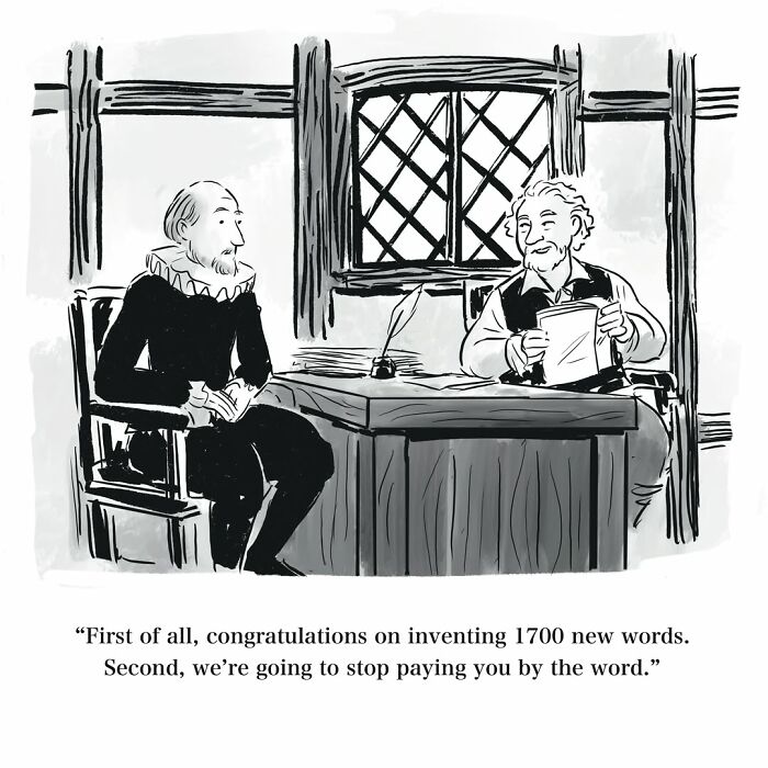 A comic featuring a Mannequin on the Moon with dry humor, showing two men in historical attire at a desk.