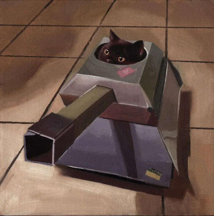 32 New Hilariously Absurd Oil Paintings That Turn Internet Cats And Viral Chaos Into Fine Art