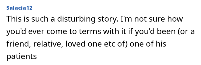 A social media comment reacting to the disturbing story of the surgeon, his amputation, and horrific crimes.