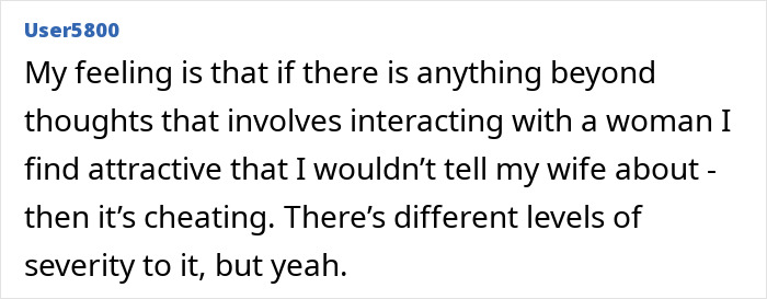 A social media user's comment about actions that are cheating and should be disclosed to a partner.