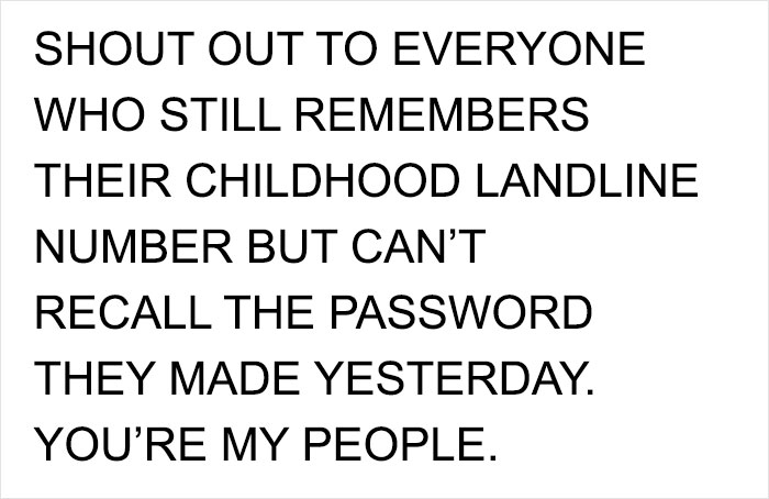 A meme about Gen X childhood memories of landline numbers versus forgotten passwords.