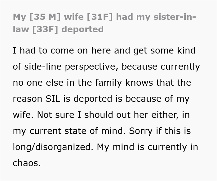 Screenshot of text about a wife's jealousy and a police call ending in deportation.