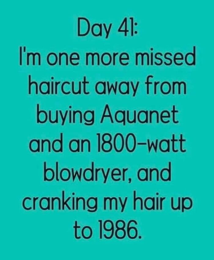 A meme about missing haircuts and buying Aquanet, relatable for Gen X experiences.