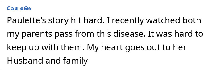 Screenshot of a comment expressing sympathy for a family who had no answers when she vanished.