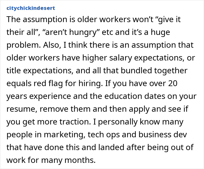 A woman reveals a resume botoxing trick to remove education dates for older workers applying to jobs.