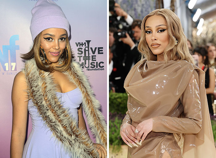 Doja Cat's before and after fame style evolution highlights her glamorous celebrity looks.