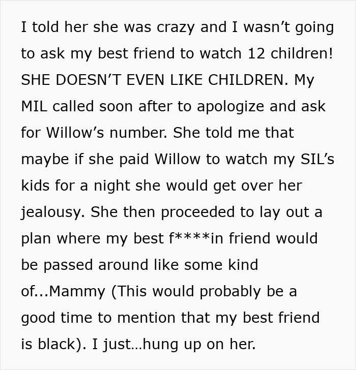 Text about a woman's in-laws throwing a massive tantrum over her best friend on family vacation. Text about a woman's in-laws throwing a massive tantrum over her best friend on family vacation.