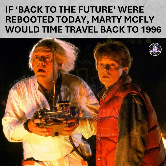 Hilarious 90s meme: Doc Brown and Marty McFly from Back to the Future in a 90s meme context.