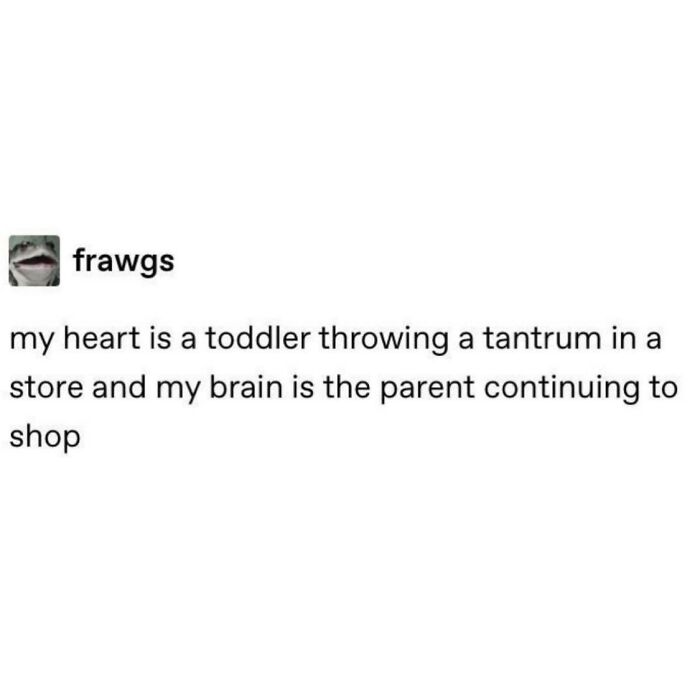 A serotonin meme about a heart being a toddler tantrum and a brain being the parent, bringing comfort.