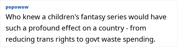 A comment pondering the profound effect of a children's fantasy series, like Harry Potter, on a country, linked to the undersea cable rerouting.