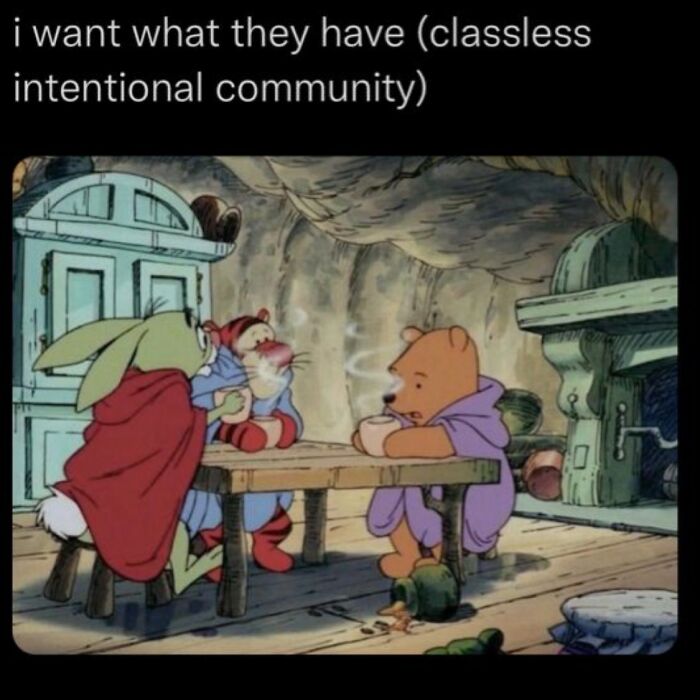 A Serotonin meme featuring Winnie the Pooh, Piglet, and Tigger enjoying hot drinks at a table.