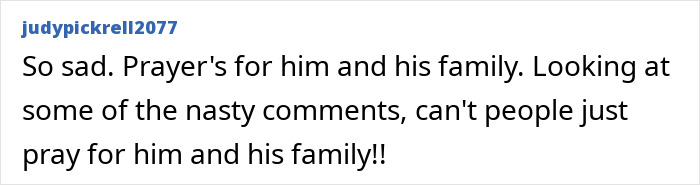 judypickrell2077 expresses sadness for Perez Hilton and his family, emphasizing the need for prayer.