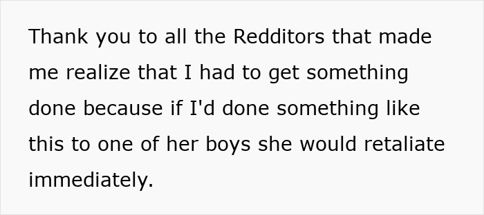 Text expressing gratitude to Redditors for support and realizing the need to act against her sister triggering son's allergy. Text expressing gratitude to Redditors for support and realizing the need to act against her sister triggering son's allergy.