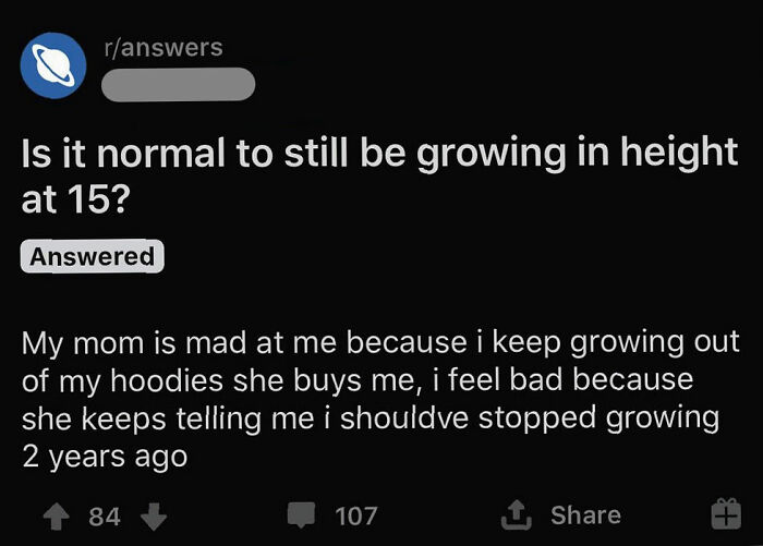 A Reddit post about parents who chose the wrong way to solve a problem with a teenager growing out of clothes.