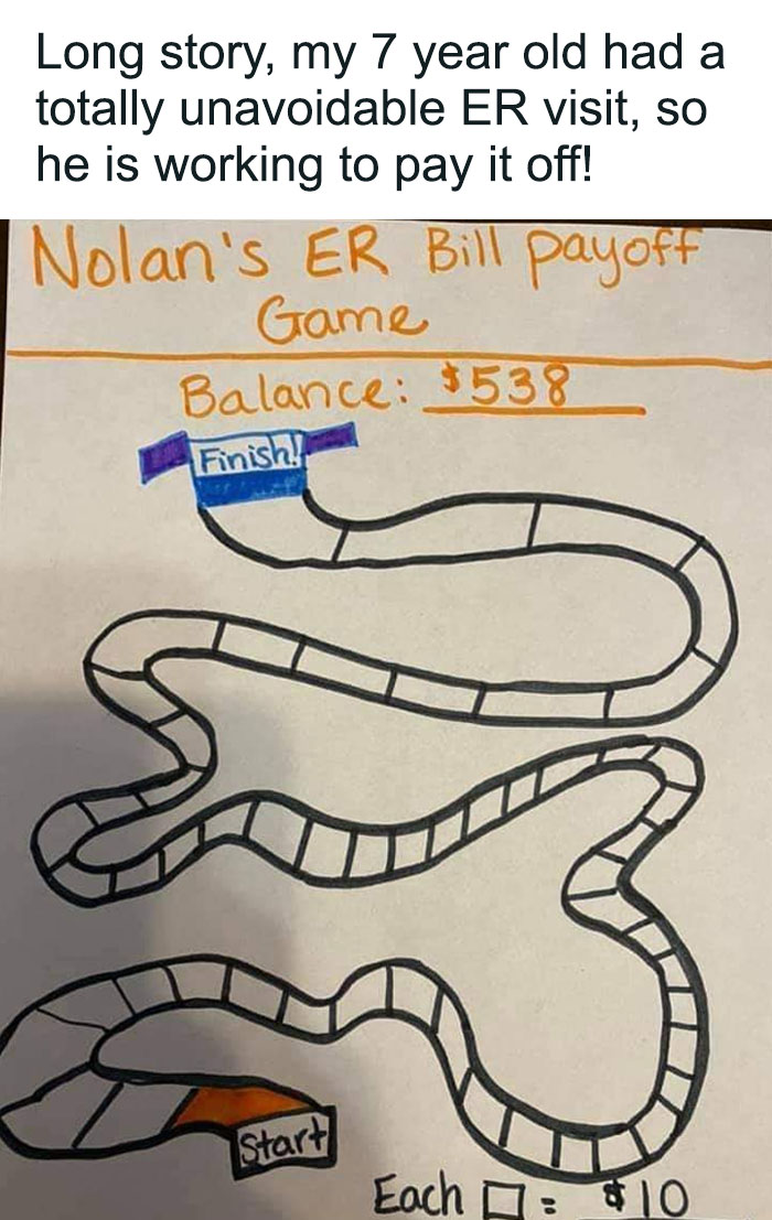 A parent made a 7-year-old pay off an ER bill, which is the wrong way to solve a problem.
