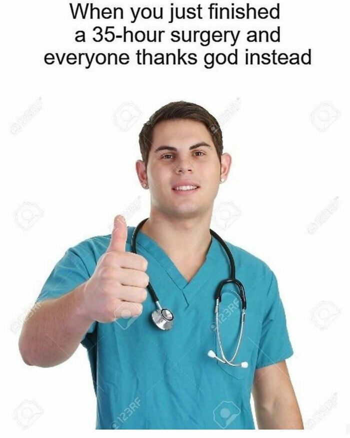 A doctor gives a thumbs up after a long surgery, a meme for doctors that highlights medical humor.