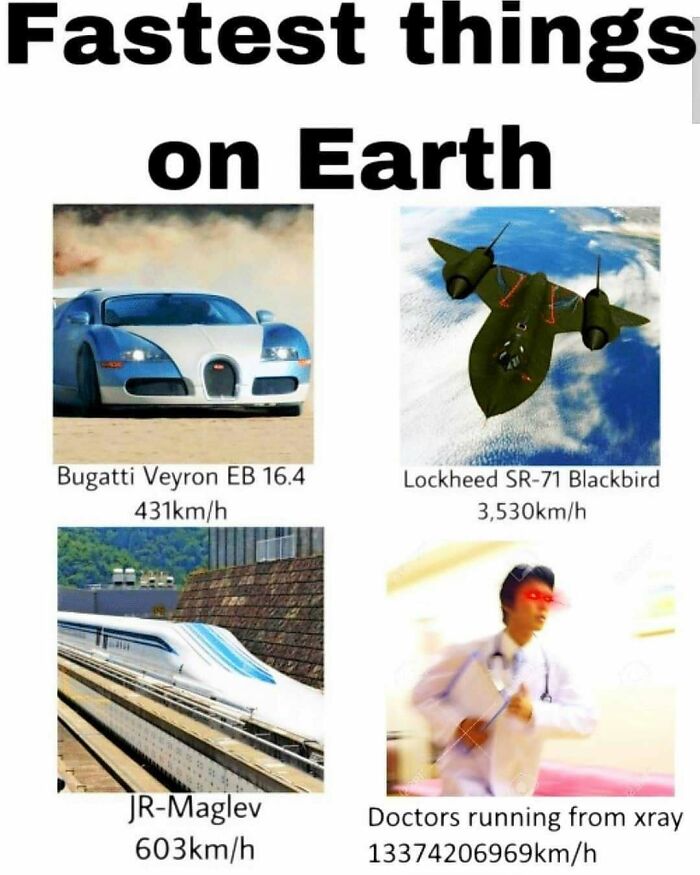 A funny image showing doctors running extremely fast from an x-ray, a popular medical meme.