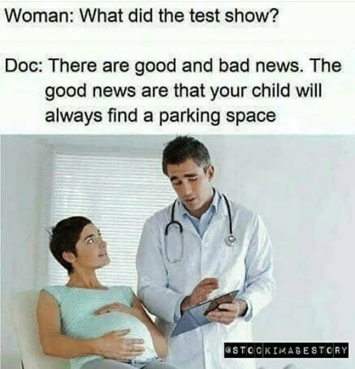 A doctor gives a pregnant woman unusual test results, a classic doctor meme scenario.