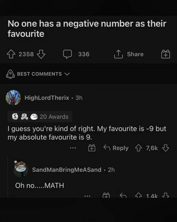 A funny meme showing a math joke about negative numbers, a science meme.