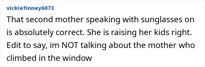 A comment praising a mother for raising kids right, distinguishing her from those who smashed their way into the school bus. A comment praising a mother for raising kids right, distinguishing her from those who smashed their way into the school bus.