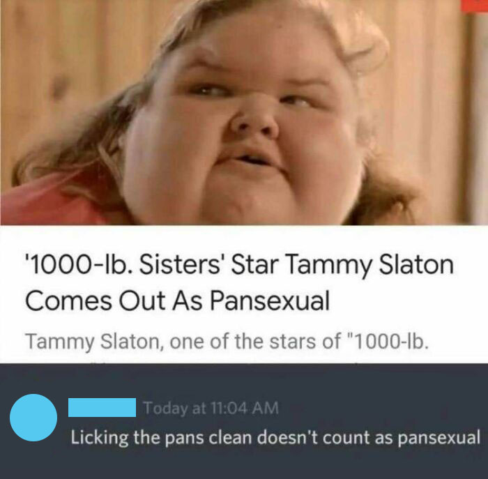 A creative and cursed comment on a news article about Tammy Slaton coming out as pansexual.