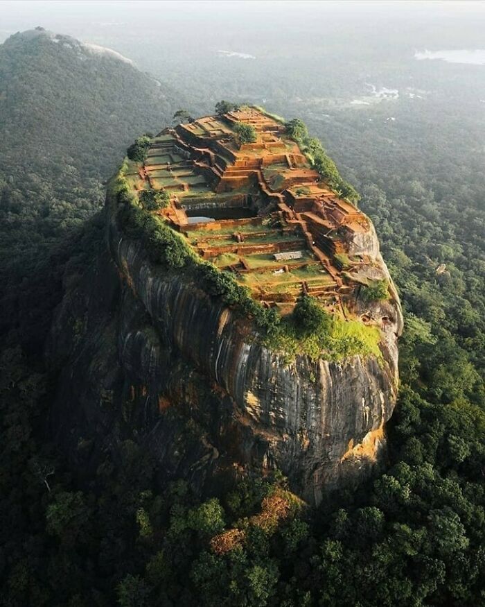 An aerial view of Sigiriya, a stunning ancient rock fortress in Sri Lanka, a moment nearly lost to history.