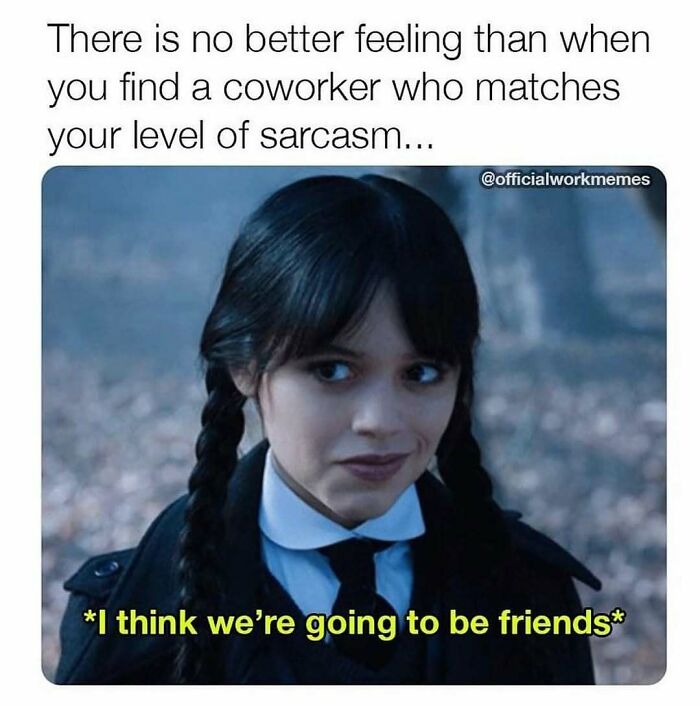 A meme queen looking sarcastic, finding a coworker who matches their sarcasm level.