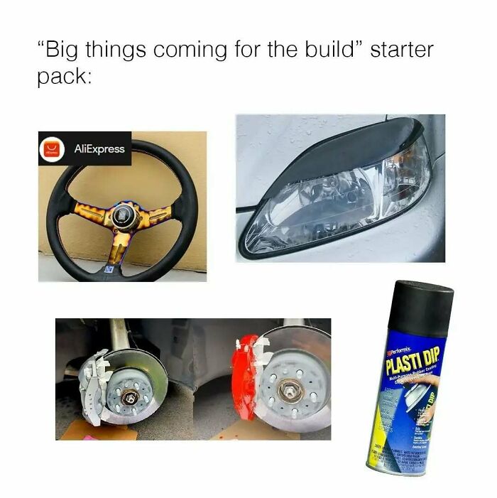 Funny meme of car accessories starter pack, perfect for car enthusiasts and car discussions.