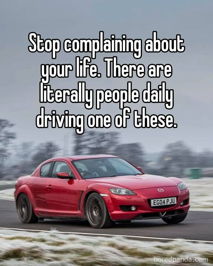 A funny meme with text overlaid on a red sports car, reminding people about perspective when discussing cars and funny memes.