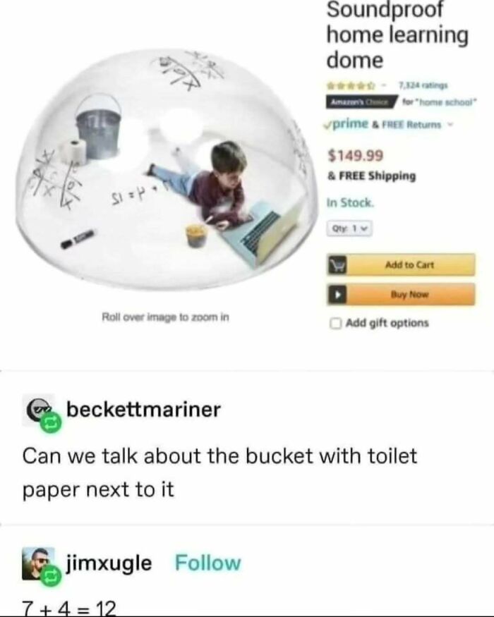 A funny meme showing a child in a soundproof home learning dome with a bucket, a humorous take on science.