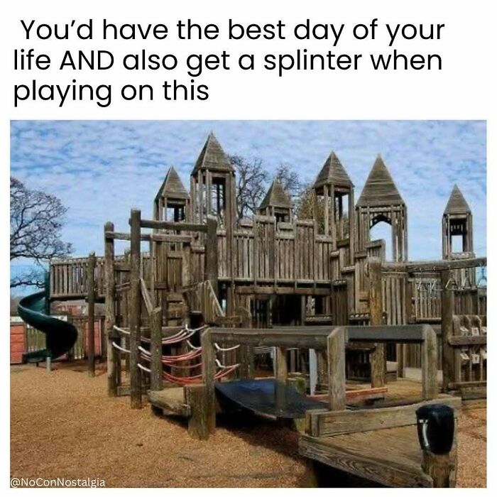 A large wooden playground structure bringing '90s and '00s nostalgia for childhood fun.