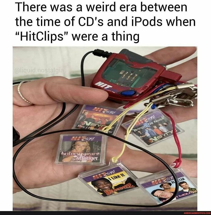 A hand holding a red HitClips player with several mini cartridges, a pure nostalgia gem from Saturday mornings.