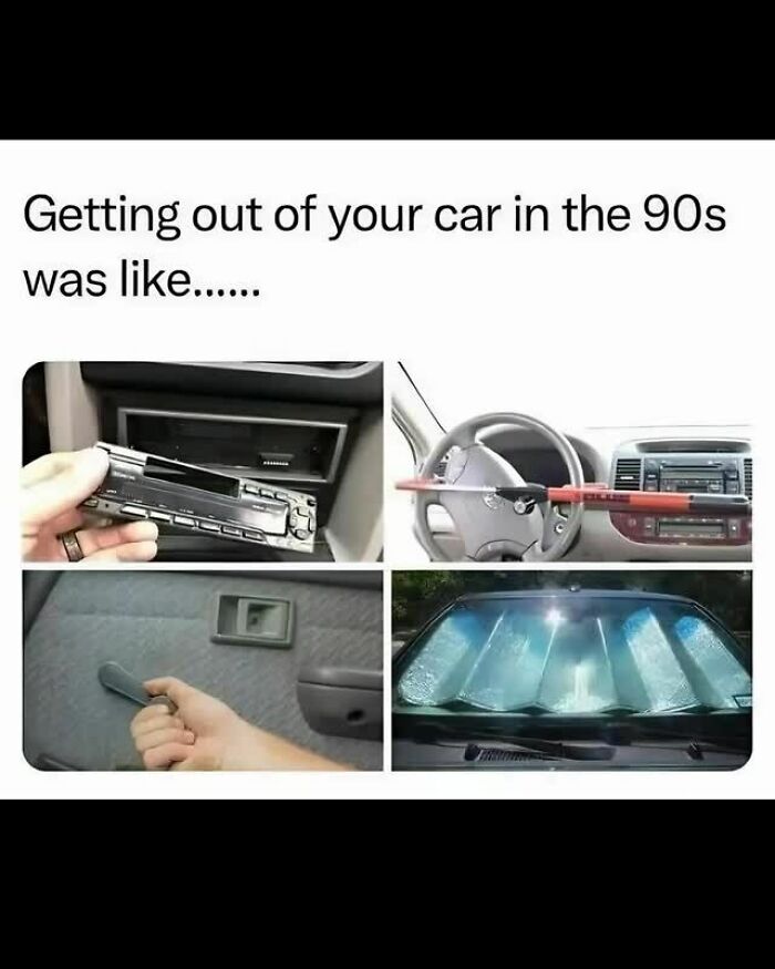 A collage of 90s car security and accessories, a pure nostalgia gem from Saturday mornings.
