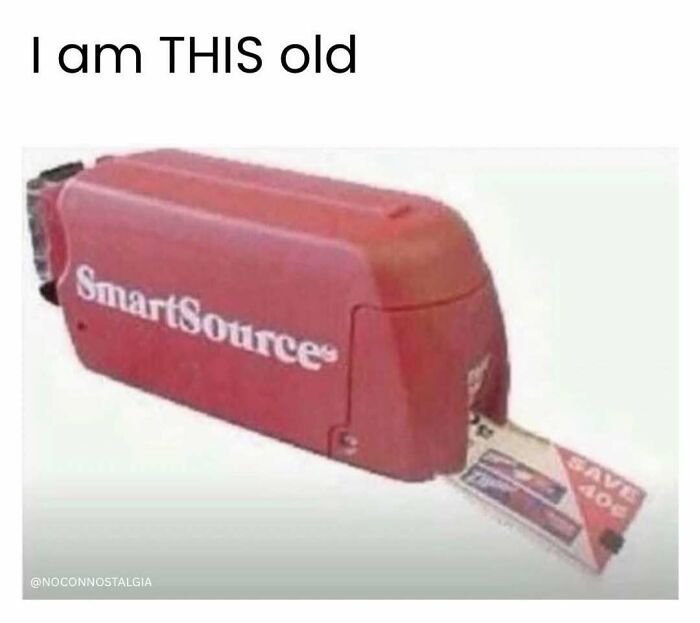 A red SmartSource coupon dispenser, bringing nostalgia to people who experienced the magic of the 90s and 00s.