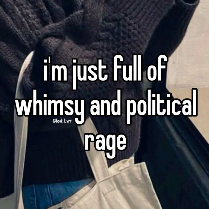 A serotonin meme image text saying I'm just full of whimsy and political rage, offering comfort.