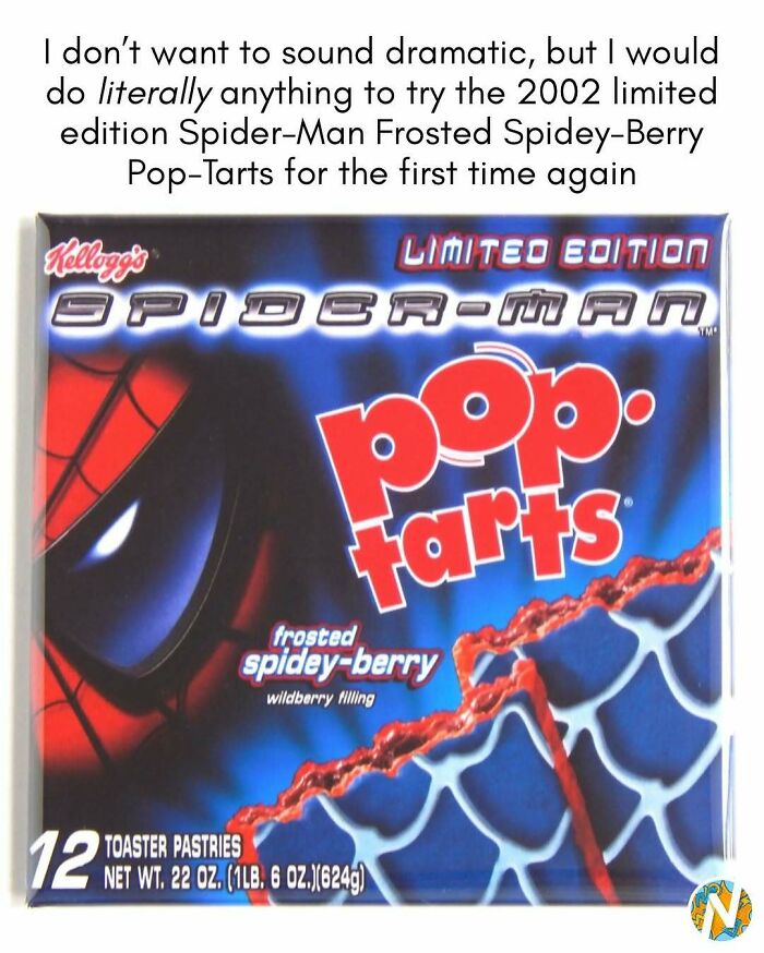 A box of limited edition Spider-Man Frosted Spidey-Berry Pop-Tarts from 2002, a '90s and '00s nostalgia item.