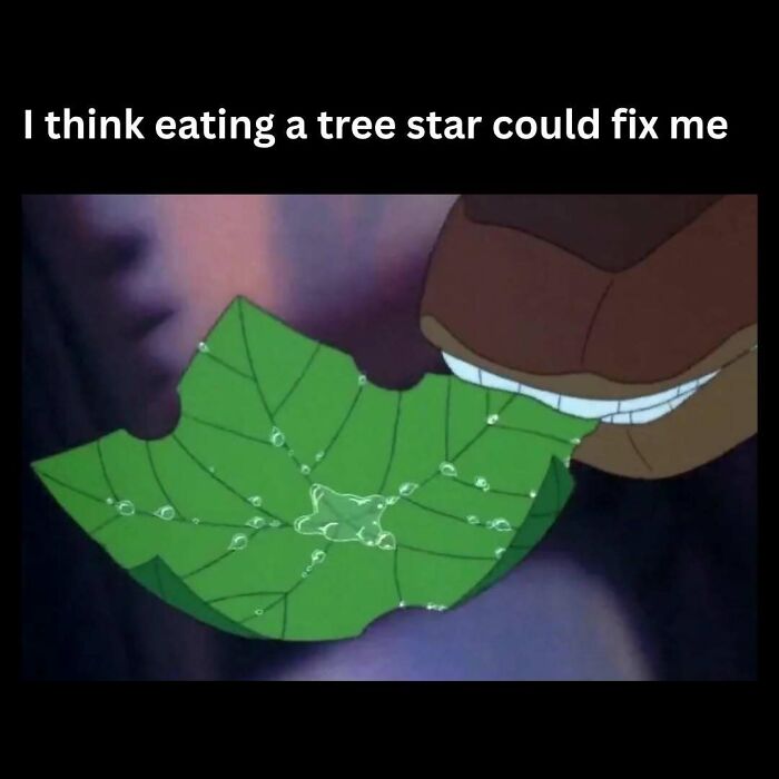 An animated scene of a dinosaur eating a large green leaf, a nostalgic image reminiscent of 90s and 00s cartoons.