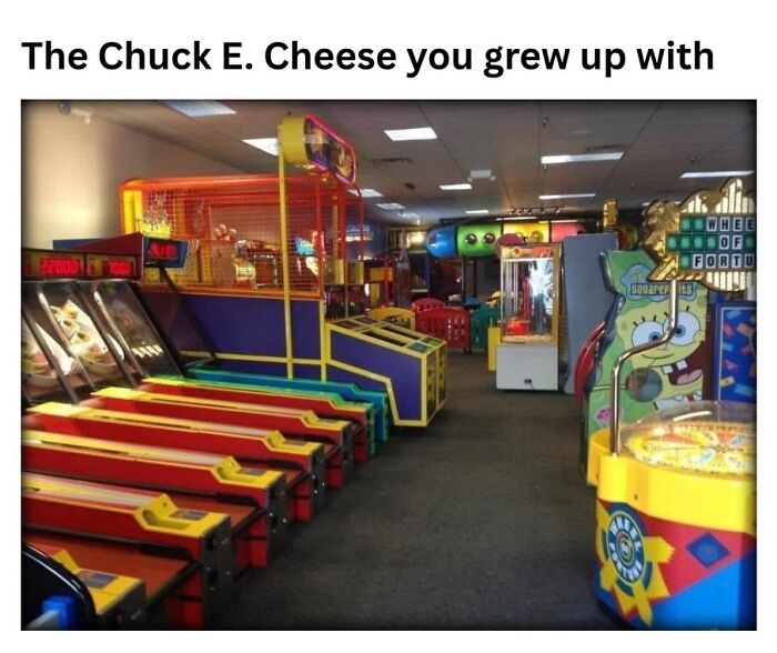 A classic Chuck E. Cheese arcade bringing 90s and 00s nostalgia with colorful games and a fun atmosphere.