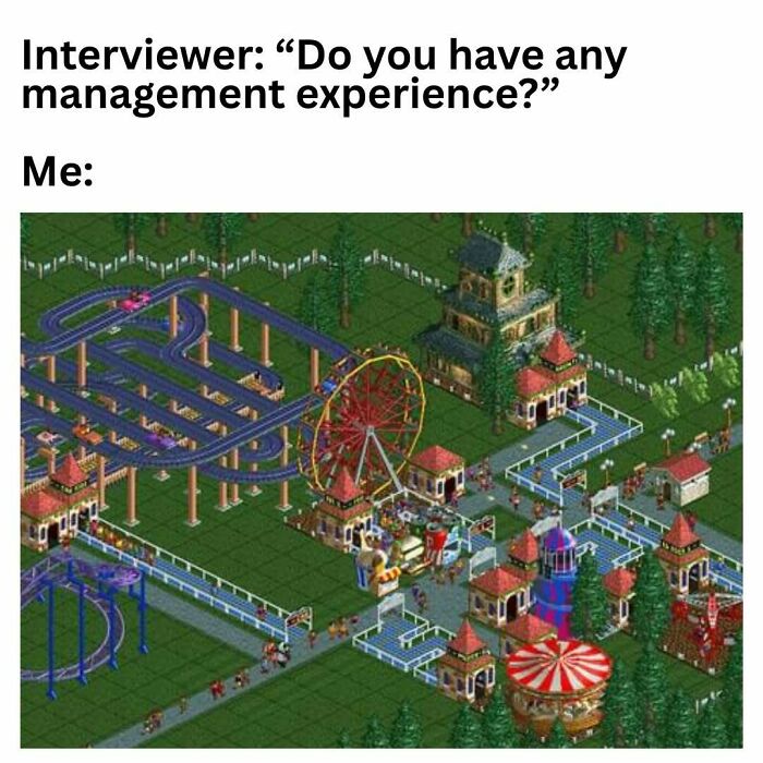 An overhead view of a lively theme park from RollerCoaster Tycoon, a nostalgic 90s and 00s game.