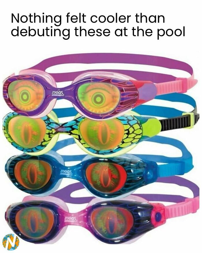 Vibrant swimming goggles with monster eyes, a nostalgic item for people who experienced the magic of the '90s and '00s.