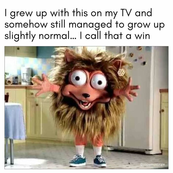 A fuzzy, animated character from a 90s commercial that brings nostalgia to people who grew up then.
