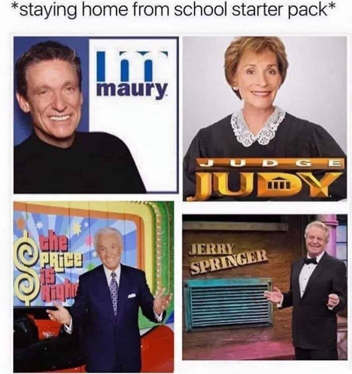 A collage of classic Saturday morning TV shows like Maury, Judge Judy, The Price Is Right, and Jerry Springer, evoking nostalgia gems.