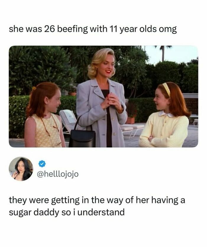 A 90s meme from The Parent Trap, featuring Annie James, Hallie Parker, and Meredith Blake.
