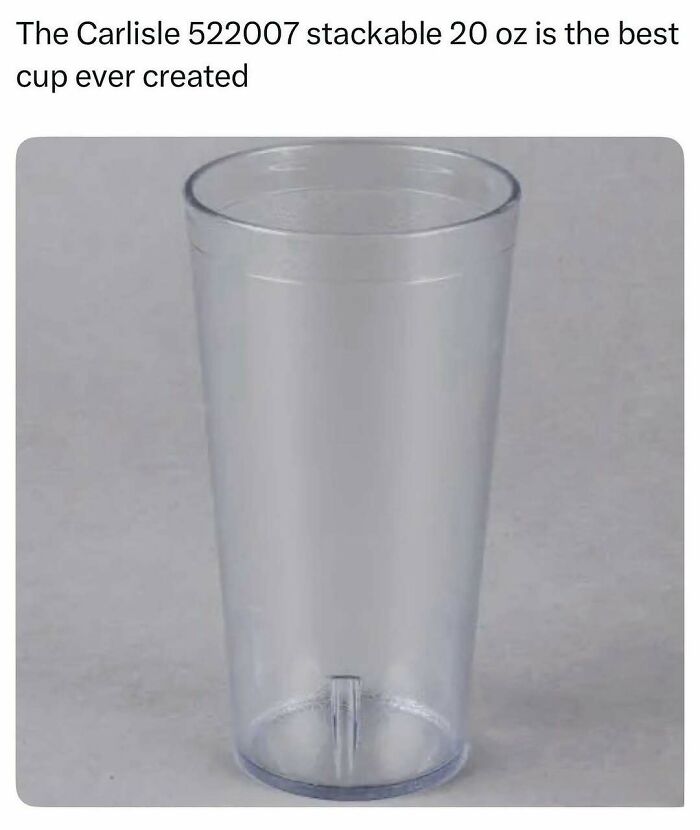 A transparent, stackable 20 oz cup, a simple item that brings back good old Saturday mornings nostalgia.