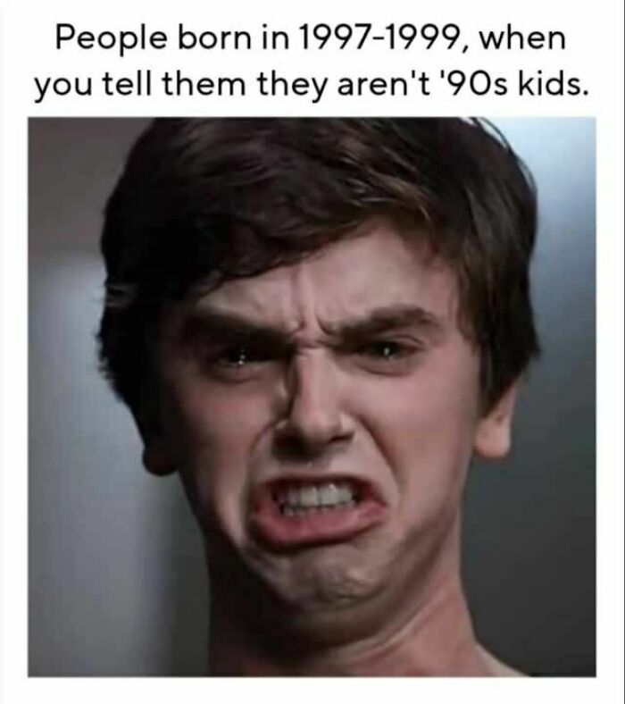 A young man making a disgusted face, representing 90s nostalgia.